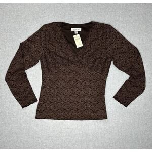Cold Water Creek womens tops medium Brown Scalloped Neck Line New With Tags